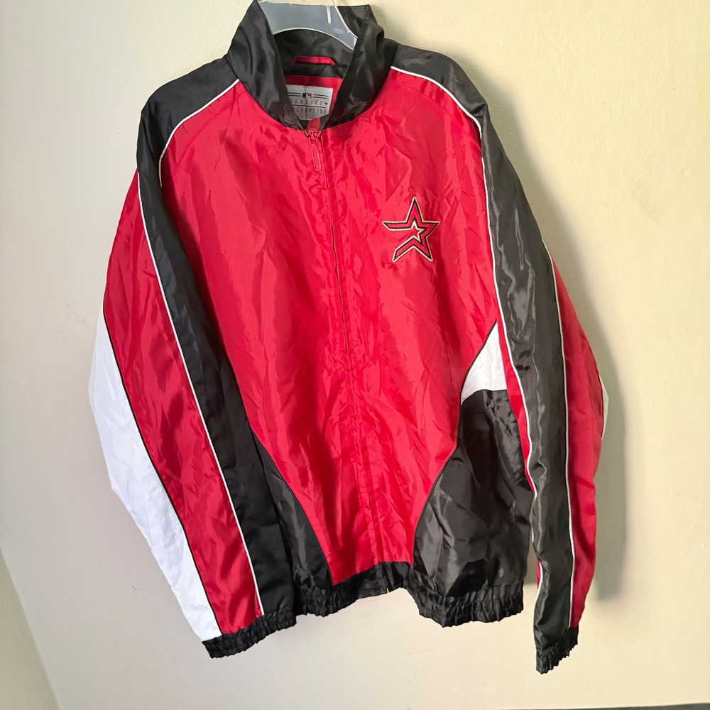 Mens XL Houston Astros Baseball Jacket Red Black White Full Zip "Astros" Script